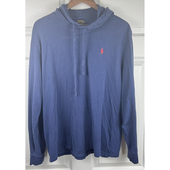 Polo Ralph Lauren T-Shirt Hoodie Mens Large Navy Blue Long Sleeve Pullover‎ Pony - Picture 2 of 6
